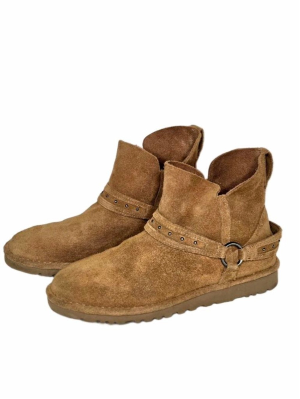 UGG Ailiyah Boots Chestnut Suede Ankle Booties Women's Size 9 Harness Studded